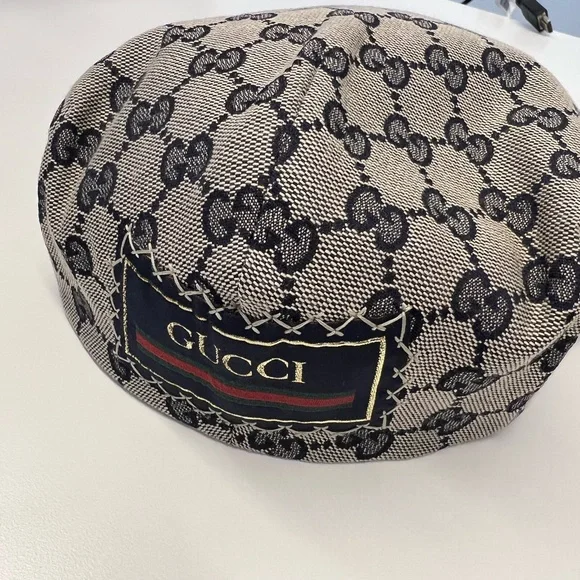 Navy Blue & Beige Gucci GG Flat Cap Large Imported